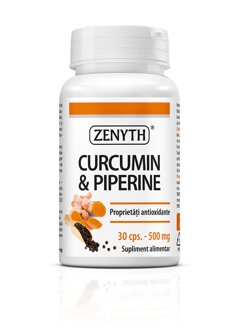Curcumină & Piperină 500 mg, Zenyth, 30 Capsule – Extract Standardizat de Turmeric