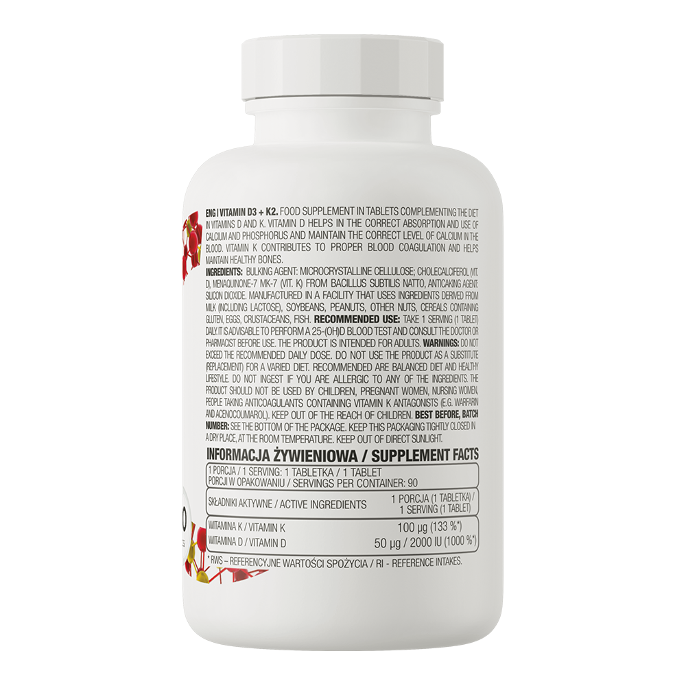 Vitamina D3 + K2, OstroVit, Vitamin D3 + K2, 90 Tablete