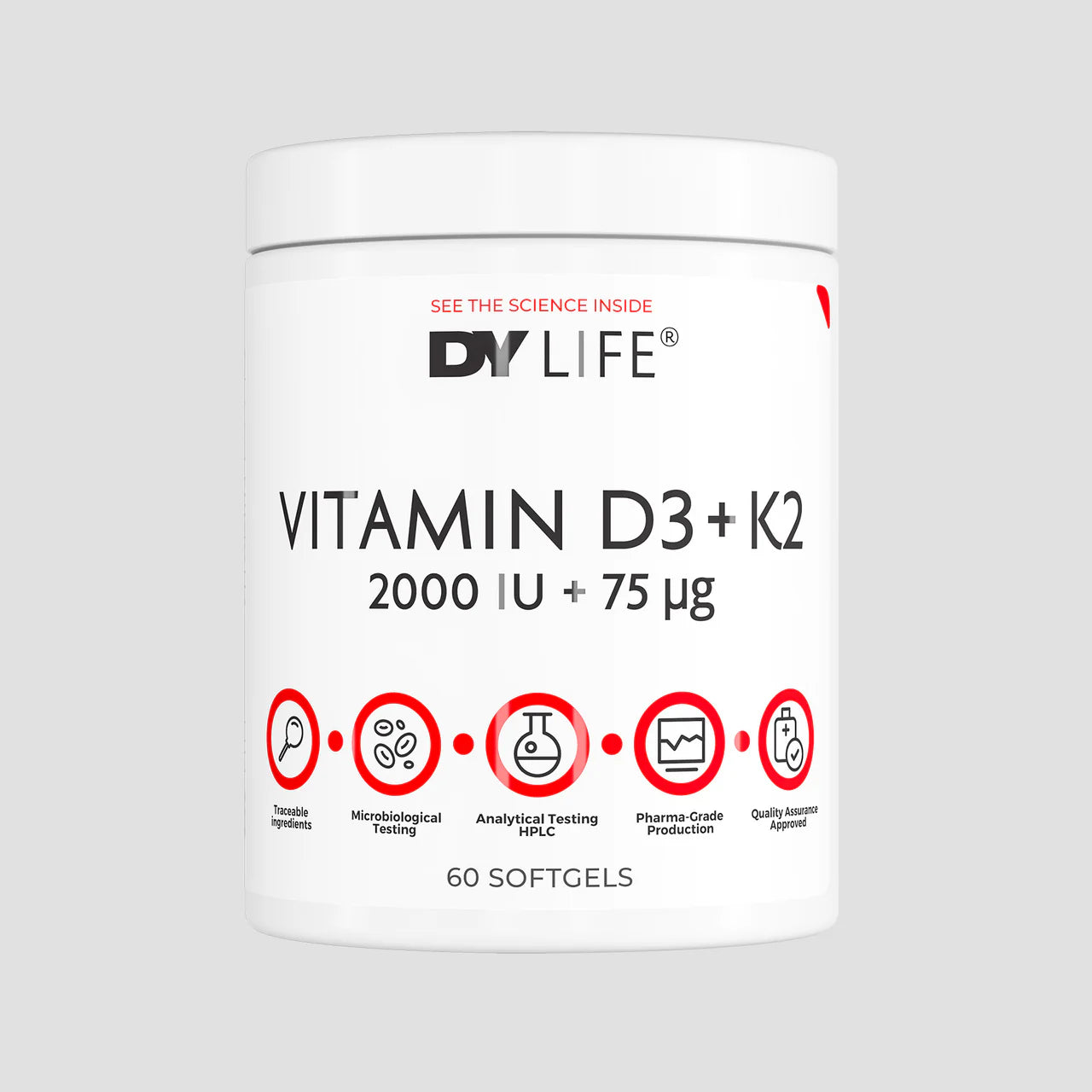 Vitamina D3+K2 , DY Nutrition, Vitamin D3+K2 2000IU + 75ug, 60 Softgels