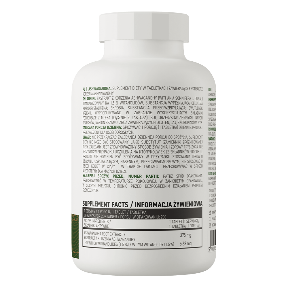 Performanta Sportiva, OstroVit, Ashwagandha, 200 Tablete