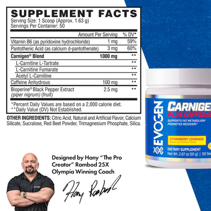 Carnitina plus Cafeina, Evogen, Carnigen Plus Caffeine, 50 Servings