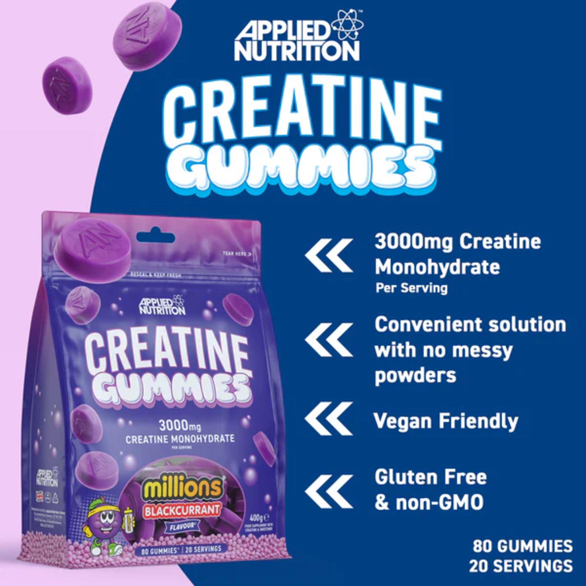 Creatina Jeleuri, Applied Nutrition, Pure Creatine Gummies, 400g ( 20 Portii )