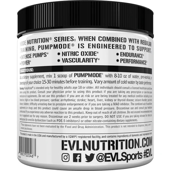 Pre-Workout fara Stimulenti, EVLution Nutrition, PUMPMODE Non-Stimulent, 183g