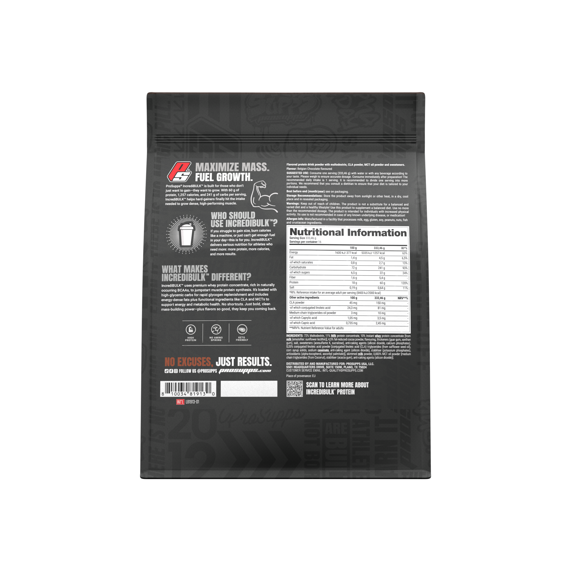 Proteina Masa Musculara, ProSupps, IncrediBULK, Mass Gainer, 5540g