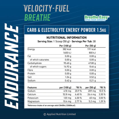Complex Carbohidrati si Electroliti, Applied Nutrition, Carb & Electrolyte, Velocity-Fuel Breathe, 1500g